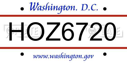 HOZ6720 District Of Columbia License Plate