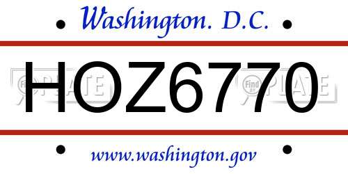HOZ6770 District Of Columbia License Plate