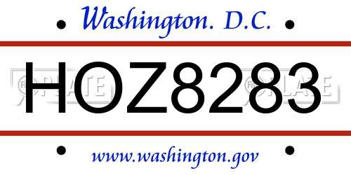 HOZ8283 District Of Columbia License Plate