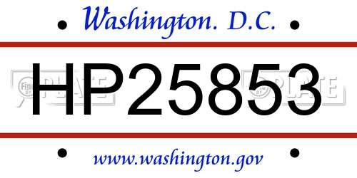 HP25853 District Of Columbia License Plate