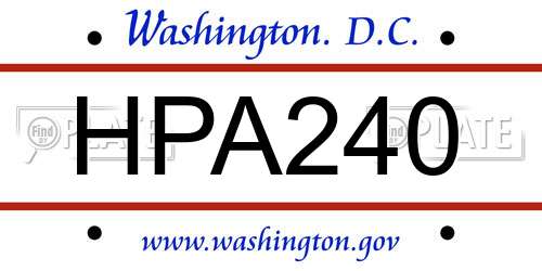 HPA240 District Of Columbia License Plate