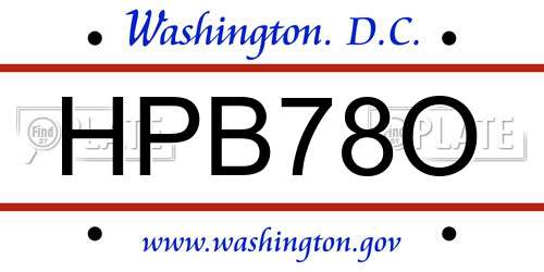 HPB78O District Of Columbia License Plate