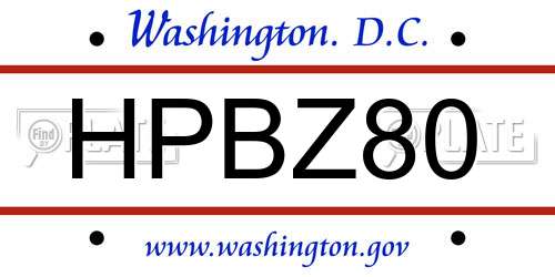 HPBZ80 District Of Columbia License Plate