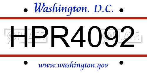 HPR4092 District Of Columbia License Plate