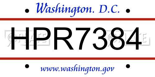 HPR7384 District Of Columbia License Plate