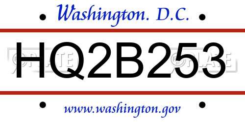 HQ2B253 District Of Columbia License Plate