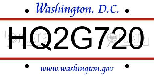 HQ2G720 District Of Columbia License Plate