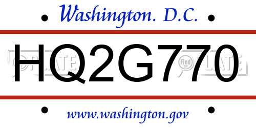HQ2G770 District Of Columbia License Plate