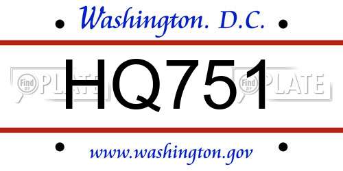 HQ751 District Of Columbia License Plate