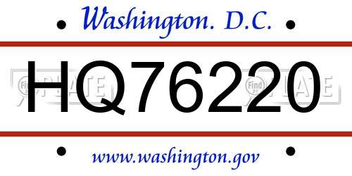 HQ76220 District Of Columbia License Plate