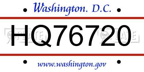 HQ76720 District Of Columbia License Plate