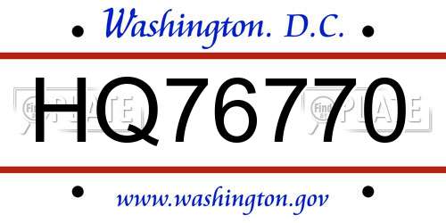 HQ76770 District Of Columbia License Plate