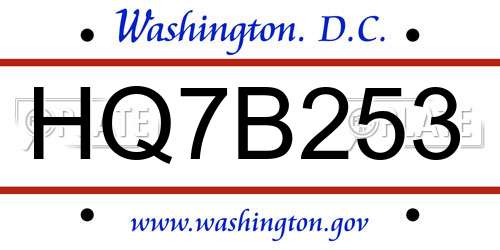 HQ7B253 District Of Columbia License Plate