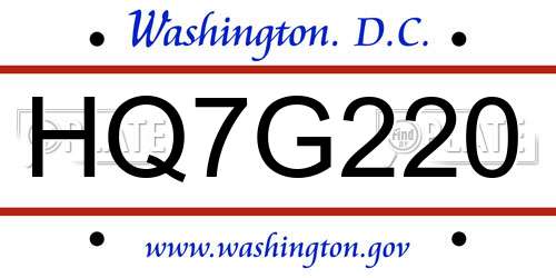 HQ7G220 District Of Columbia License Plate