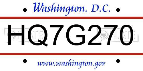 HQ7G270 District Of Columbia License Plate