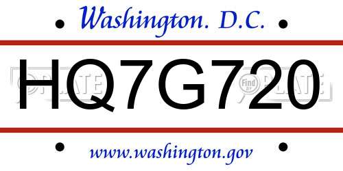 HQ7G720 District Of Columbia License Plate