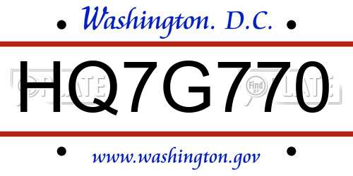 HQ7G770 District Of Columbia License Plate