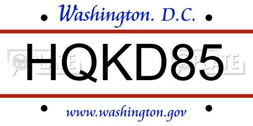 HQKD85 District Of Columbia License Plate