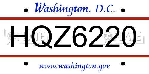HQZ6220 District Of Columbia License Plate