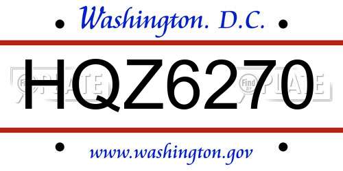 HQZ6270 District Of Columbia License Plate