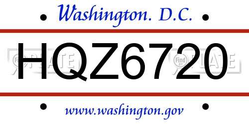 HQZ6720 District Of Columbia License Plate