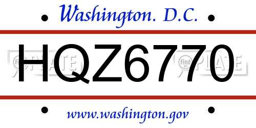 HQZ6770 District Of Columbia License Plate