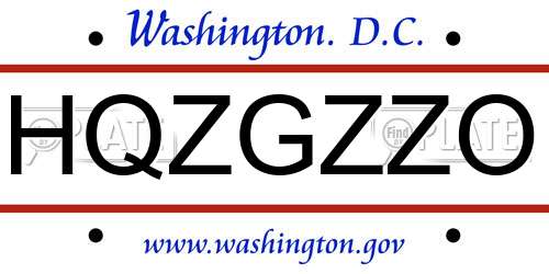 HQZGZZO District Of Columbia License Plate