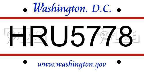 HRU5778 District Of Columbia License Plate