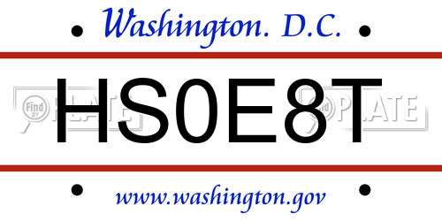 HS0E8T District Of Columbia License Plate