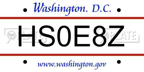 HS0E8Z District Of Columbia License Plate