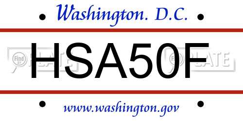 HSA50F District Of Columbia License Plate