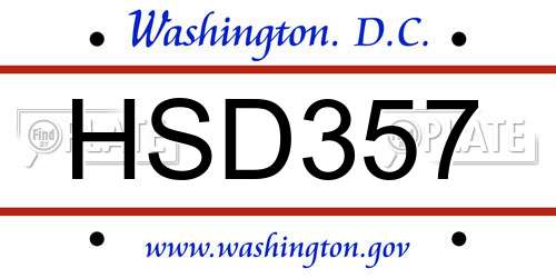 HSD357 District Of Columbia License Plate