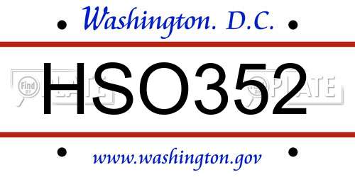 HSO352 District Of Columbia License Plate