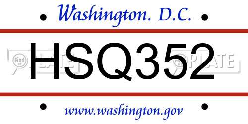 HSQ352 District Of Columbia License Plate
