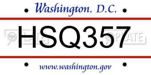 HSQ357 District Of Columbia License Plate