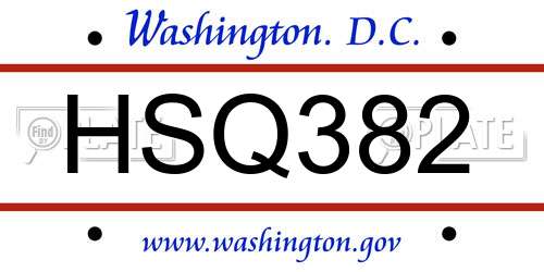 HSQ382 District Of Columbia License Plate