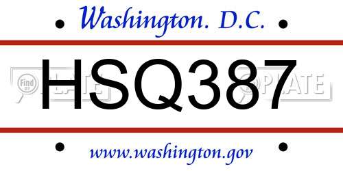 HSQ387 District Of Columbia License Plate