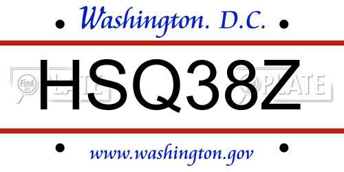 HSQ38Z District Of Columbia License Plate