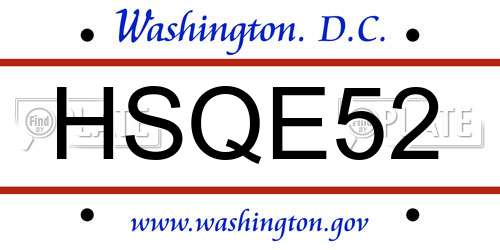 HSQE52 District Of Columbia License Plate