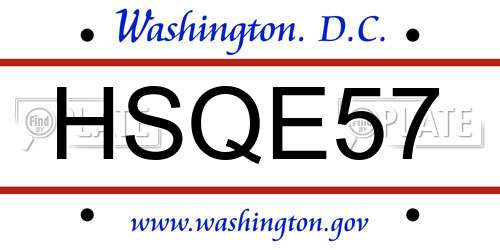 HSQE57 District Of Columbia License Plate