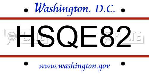 HSQE82 District Of Columbia License Plate