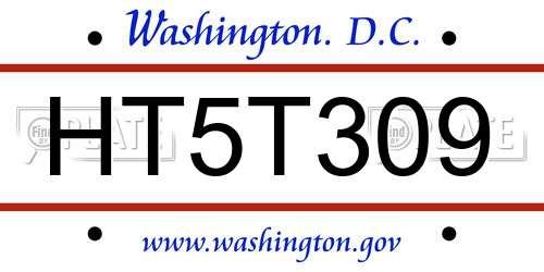 HT5T309 District Of Columbia License Plate