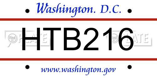 HTB216 District Of Columbia License Plate