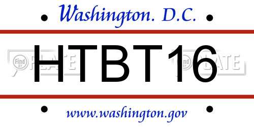 HTBT16 District Of Columbia License Plate