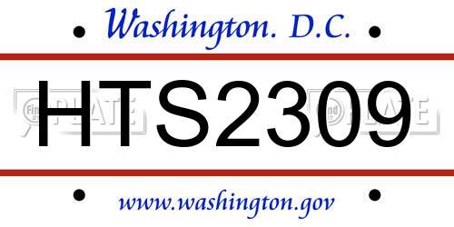 HTS2309 District Of Columbia License Plate