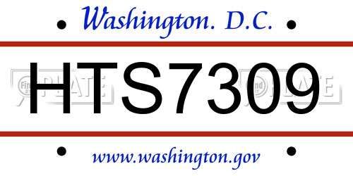 HTS7309 District Of Columbia License Plate