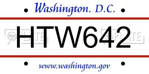HTW642 District Of Columbia License Plate