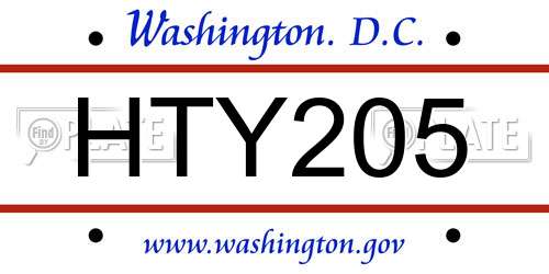 HTY205 District Of Columbia License Plate
