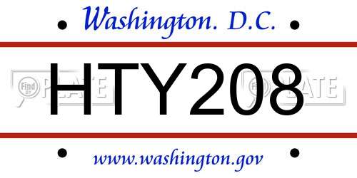 HTY208 District Of Columbia License Plate
