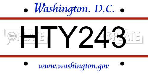 HTY243 District Of Columbia License Plate